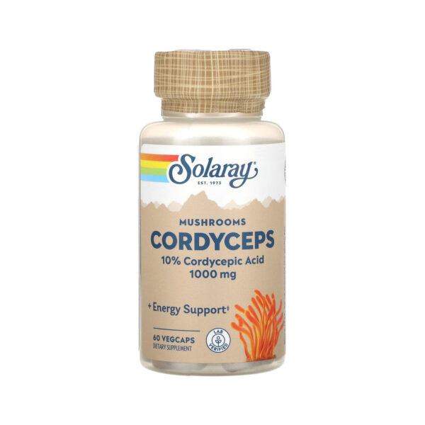 Гриб Кордицепс Solaray Mushrooms Cordyceps (Extract) 1000 мг, 60 вегетаріанських капсул