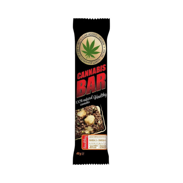Батончик-мюслі Cannabis Bar з фундуком + насіння канабісу по 40 г в обгорт.