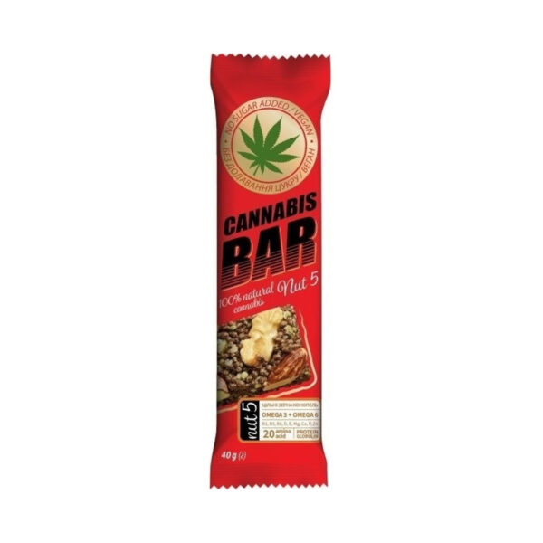 Батончик-мюслі Cannabis Bar Nut 5 з горіхами + насіння канабісу, 40 г