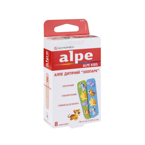 Пластир медичний Alpe Kids Дитячий Зоопарк на нетканій основі, 76 мм х 19 мм, 8 штук