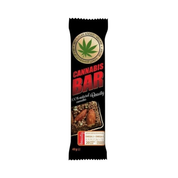 Батончик-мюслі Cannabis Bar з мигдалем + насіння канабісу по 40 г в обгорт.