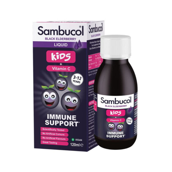Самбукол (Чорна бузина) Kids Liquid для дітей з вітаміном С від 3-12 років сироп по 120 мл у флак.