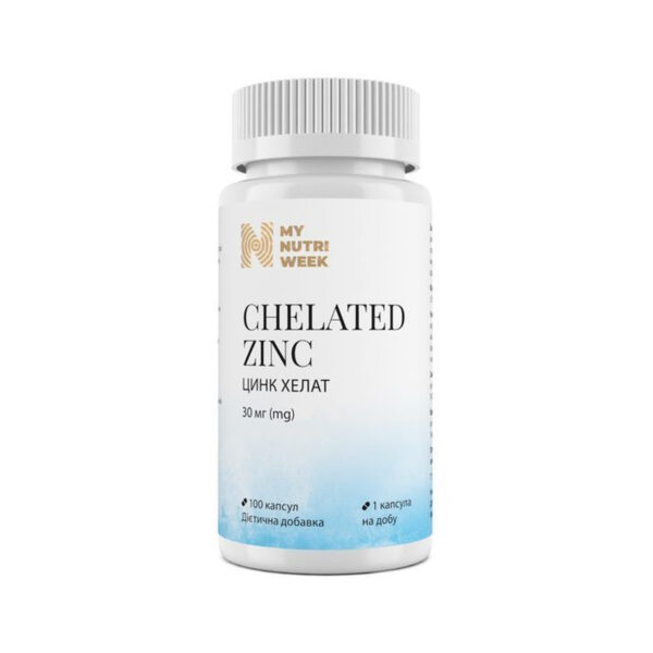 Цинк хелат My Nutri Week Chelated Zinc 30 мг, 100 капсул
