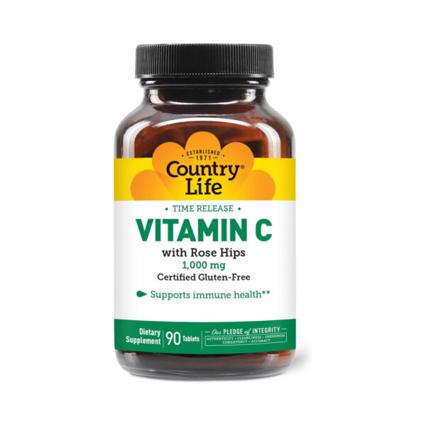 Вітамін С Country Life Vitamin C 1000 мг with Rose Hips, 90 таблеток