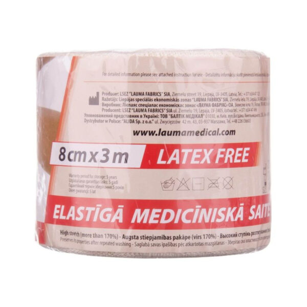 Бинт еластичний стрічковий Lauma Latex Free медичний, високої розтяжності розмір 3 м х 8 см