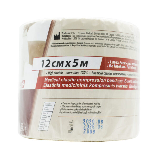 Бинт еластичний стрічковий Lauma Latex Free медичний, високої розтяжності розмір 5 м х 12 см