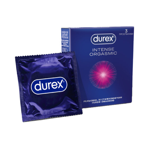 Презервативи латексні Durex Intense Orgasmic рельєфні, зі стимулюючим гелем-змазкою, 3 штуки