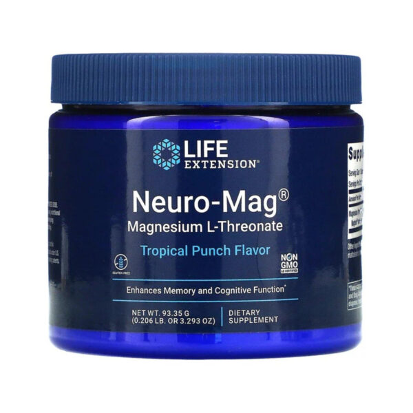 Магній L-треонат Life Extension Magnesium L-Threonate, Neuro-Mag, смак тропічного пуншу, 93,35 г (3,293 унції)