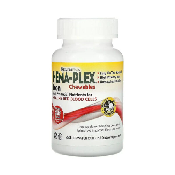Вітамінно-мінеральний комплекс Nature's Plus Hema-Plex, ягідне асорті, 60 жувальних пастилок