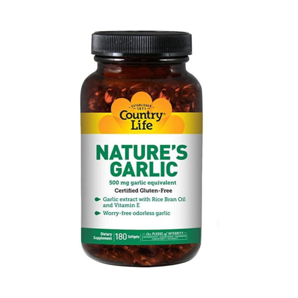 Часник Country Life Natures Garlic 500 мг, 180 м'яких капсул