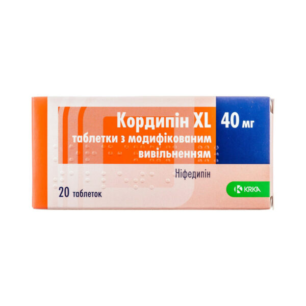 Кордипін XL таблетки з модиф. вивіл. по 40 мг №20 (10х2)