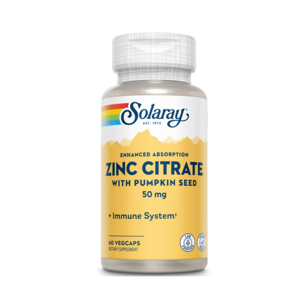 Цинк (цитрат цинку) Solaray Zinc Citrate 50 мг, 60 вегетаріанських капсул