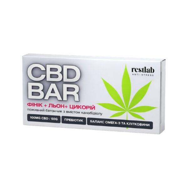 Батончик Restlab CBD Bar з канабідіолом фінік + льон + цикорій, 50 г