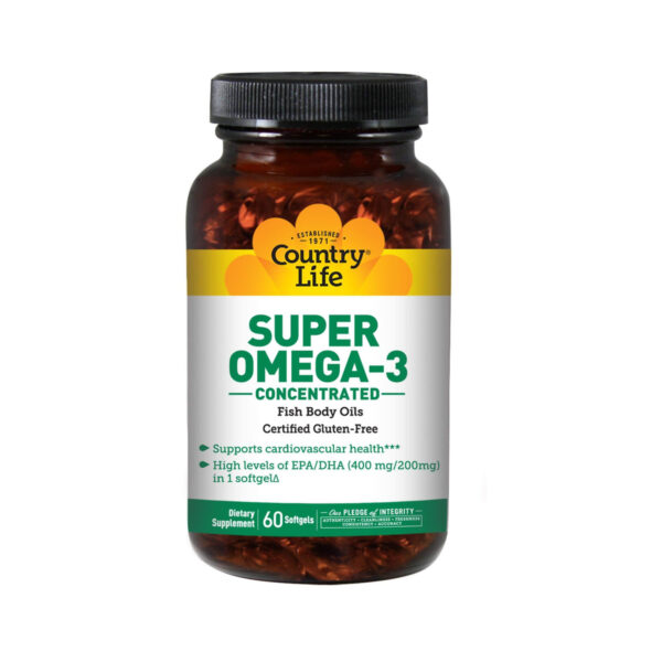 Омега-3 Country Life Super Omega-3, концентрований риб'ячий жир, 60 м'яких капсул