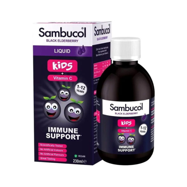 Самбукол (Чорна бузина) Kids Liquid для дітей з вітаміном С від 3-12 років сироп по 230 мл у флак.