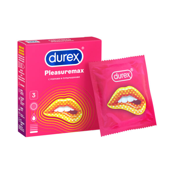 Презервативи латексні Durex Pleasuremax з ребрами і точками, 3 штуки