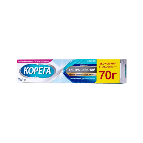 Крем Корега (Corega) для фіксації зубних протезів Екстра сильний без смаку, 70 г